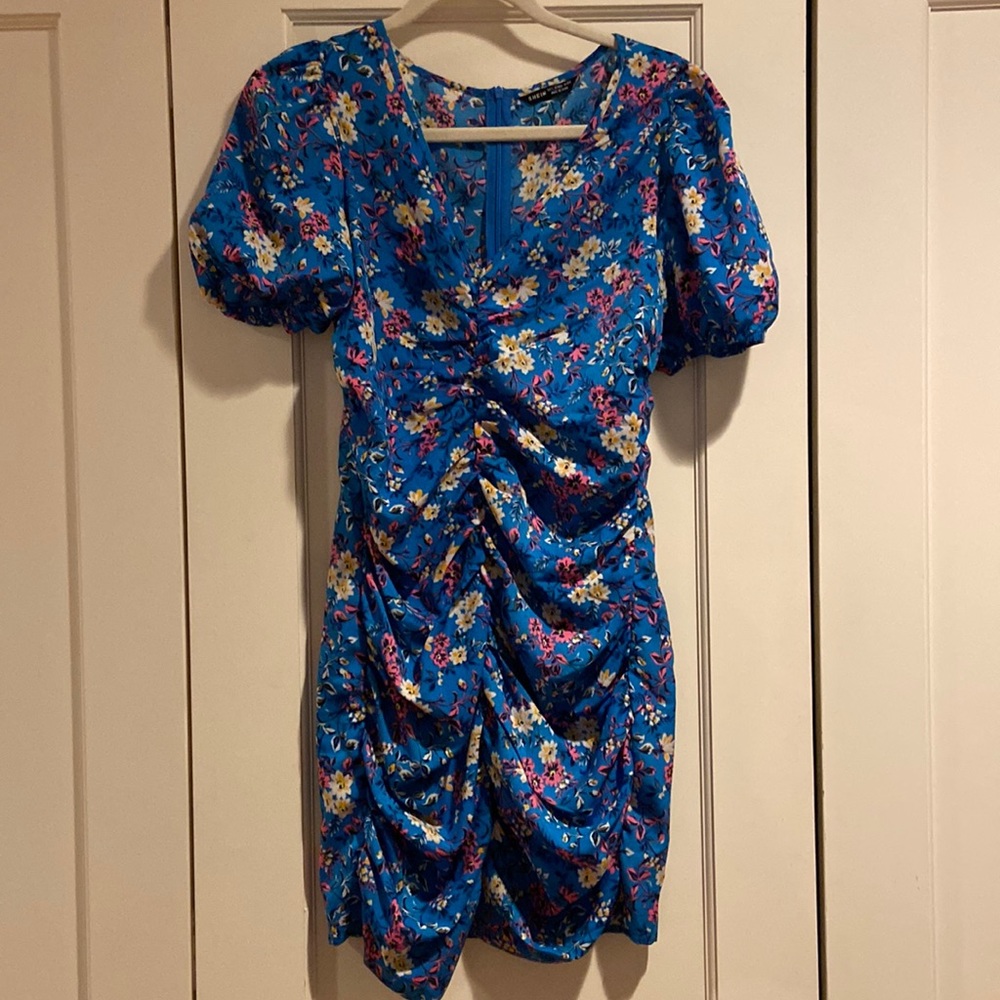SHEIN Ruched Blue Floral Dress.